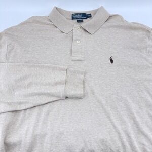Polo Ralph Lauren Mens XXL Long Sleeve Polo Shirt Beige Classic Fit Pony Logo